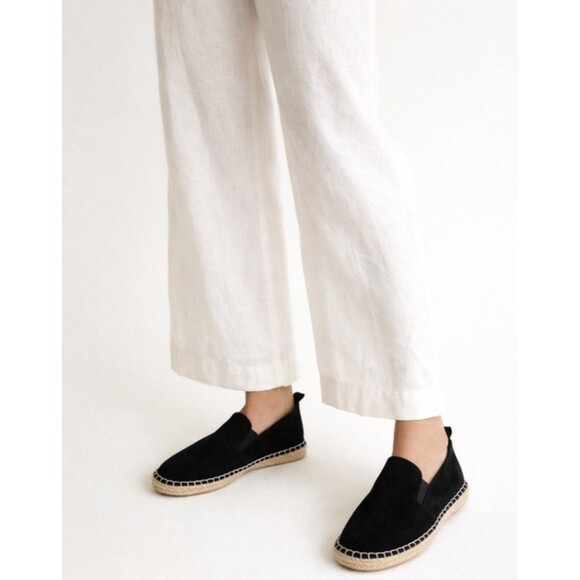 Vince Shoes - Vince Womens 11 Black Suede Espadrille Slip On Shoes Flats Jute